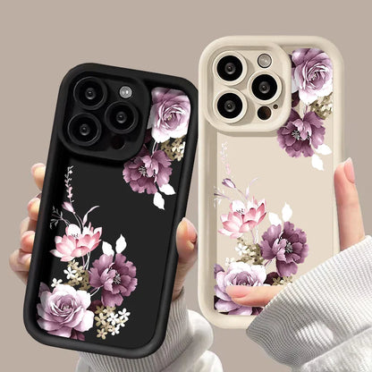 Purple Peony Soft Silicone Phone Bumper Case For iPhone 16 15 14 13