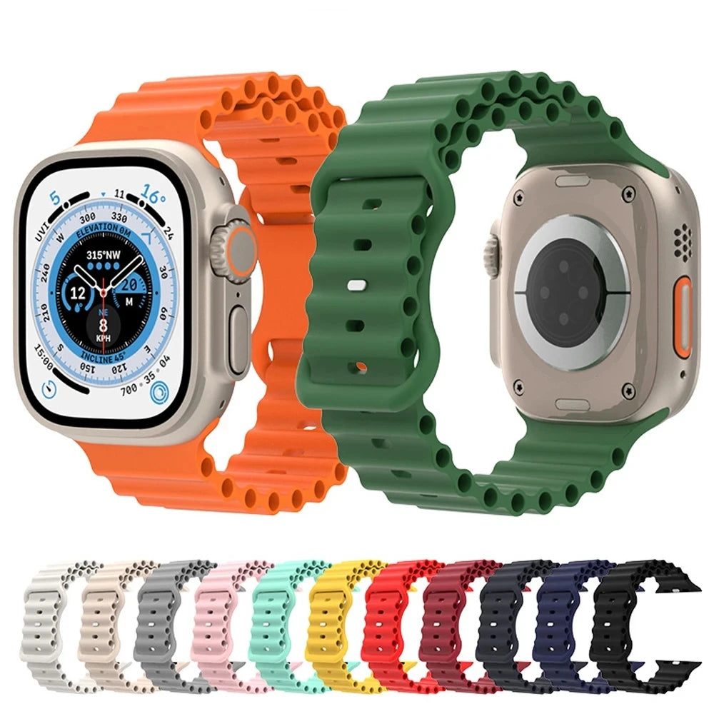 Silicone Ocean Strap for Apple Watch Breathable Ultra S9 8 7 6 5 4 3 SE