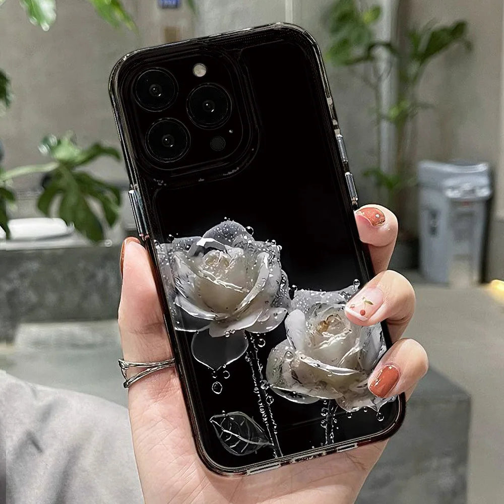 Rose Flower Clear Phone Case For iPhone 16 15 14 Pro Max Shockproof