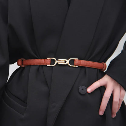 Womens Belt Leather Skinny Belt for Dress Adjustable Thin Waist Belt