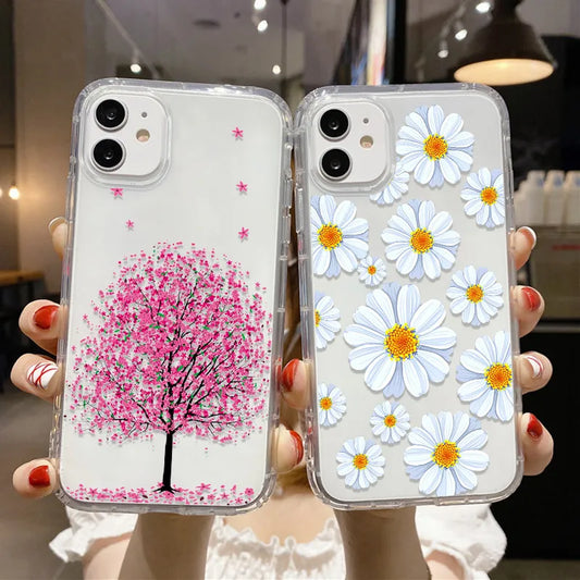 White Flower Soft TPU Phone Case For iPhone 15 14 13 Pro Max