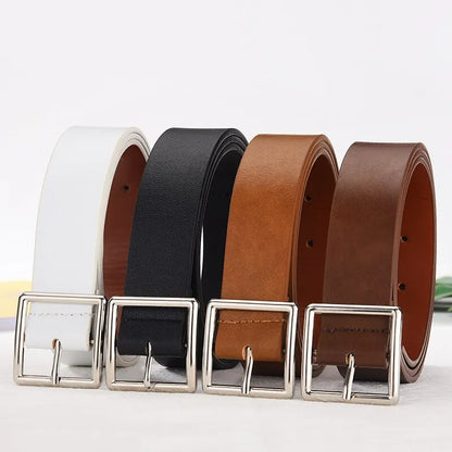 Womens Belt Soft Pu Leather Square Buckle