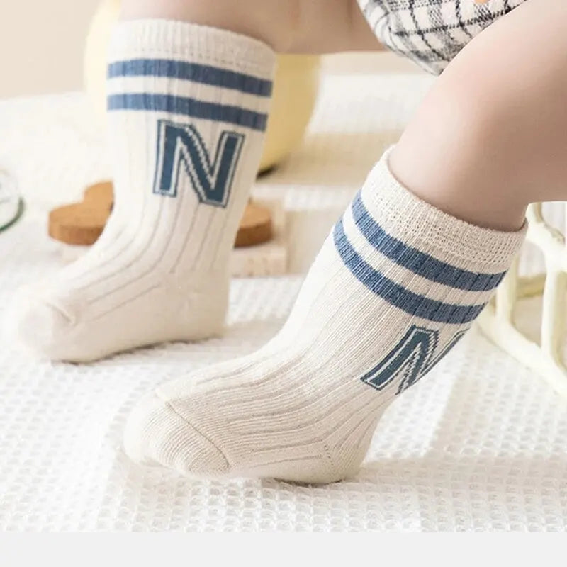 3 Pairs Baby Letter Socks Knit Soft Cotton Kids Long Knee High Socks