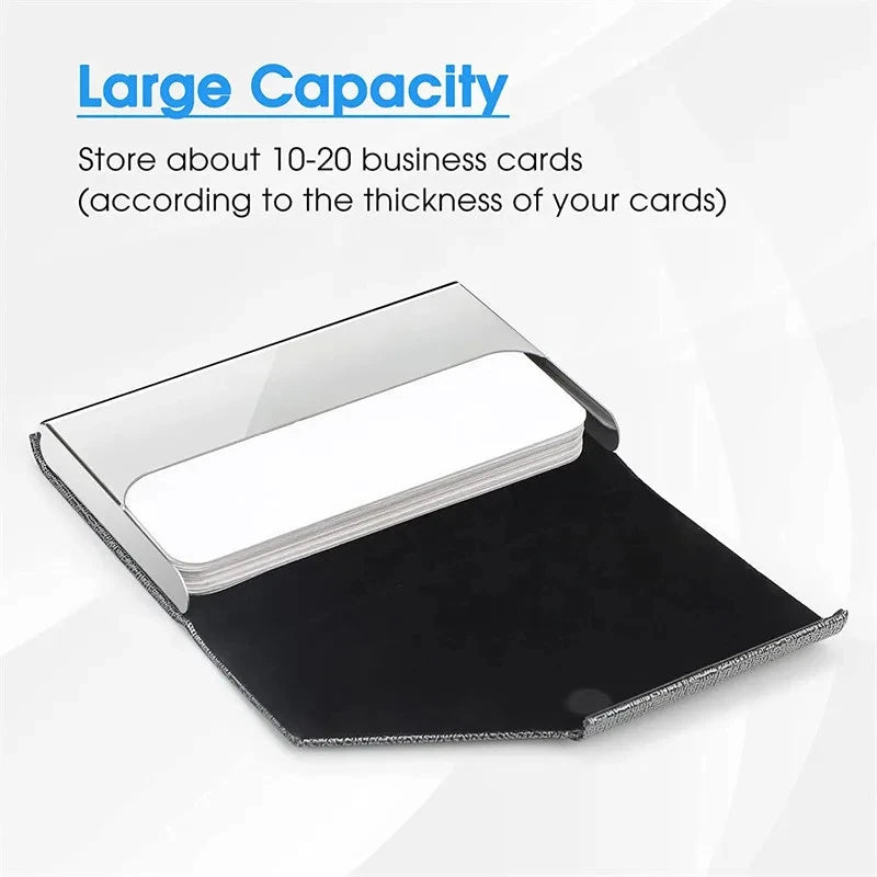 Magnetic PU Leather Stainless Steel Business Card Case ID Name Card Case