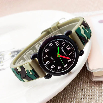 Boys Girls Kids Camouflage Waterproof Silicone Strap Quartz Watch