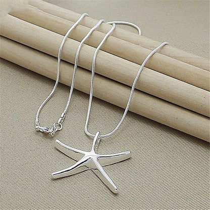 925 Sterling Silver Charms Womens Necklace Star Starfish Cute Chain