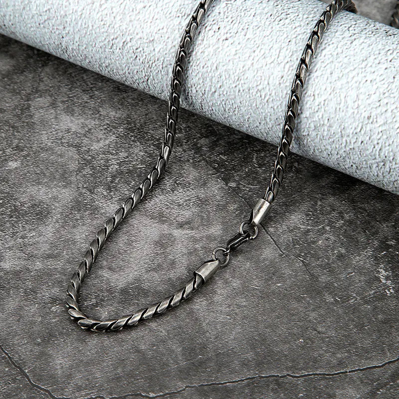 Punk Men Snake Link Chain Necklace Stainless Steel Vintage Oxidized Choker