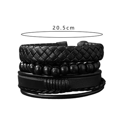 Set Of 3 Handmade Woven Pu Leather Mens Bracelet