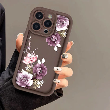 Purple Peony Soft Silicone Phone Bumper Case For iPhone 16 15 14 13