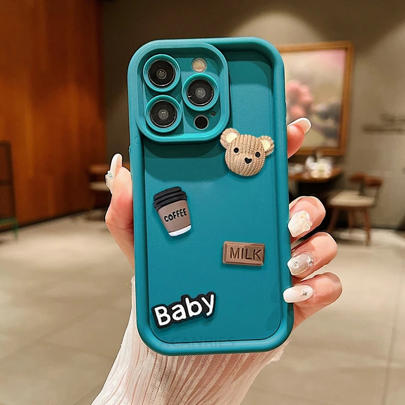 Cute 3D Bear Coffee Cartoon Silicone Case For Iphone 15 14 13 12 11