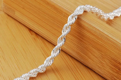 925 Sterling Silver Bracelet for Unisex 4MM Twisted Rope Chain