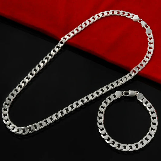 925 Sterling Silver 6MM Geometry Chain Bracelets Necklaces for Women Man