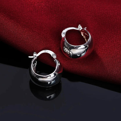 Smooth Round 925 Sterling Silver Fashion Earrings for Women