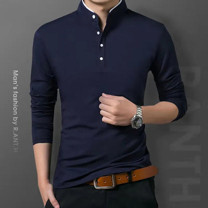 Mens Polo Long Sleeve T-shirt Summer Comfortable and Breathable