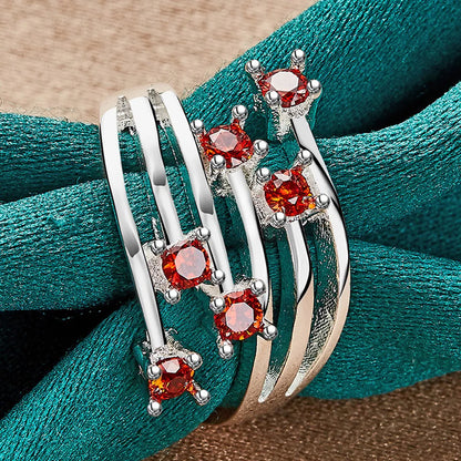 925 Sterling Silver Six Star Point Zircon Ring For Women