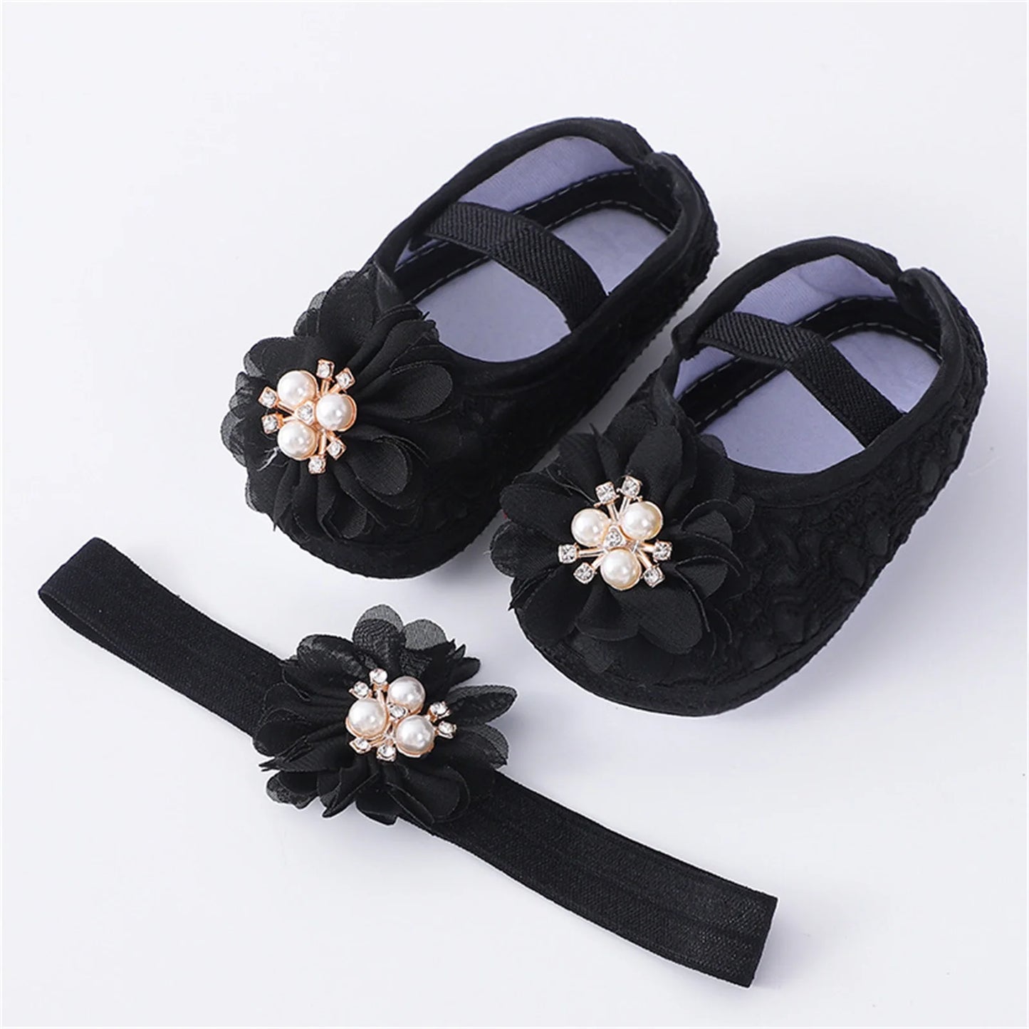 Infant Baby Girls Flats Soft Sole Non Slip Shoes and Headband