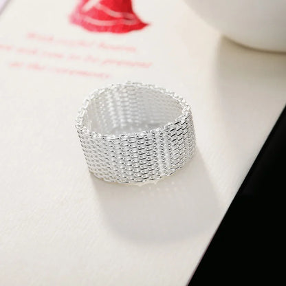 925 Sterling Silver Simple Net Rings for Women Men