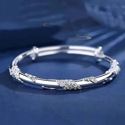 925 Sterling Silver Blooming Flowers Bracelets Bangles for Women