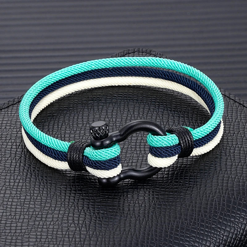 Unisex Multilayer Nautical Rope Stainless Steel Boat Shackle Clasp Bracelet