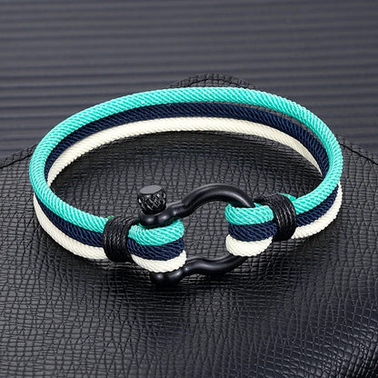 Unisex Multilayer Nautical Rope Stainless Steel Boat Shackle Clasp Bracelet