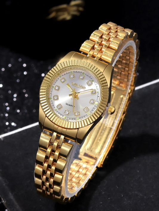 Fashion Gold Steel Band Womens Quartz Watch
