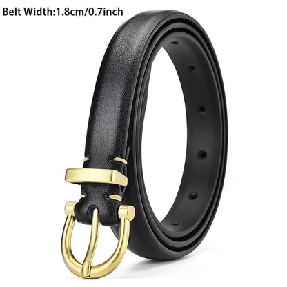 Womens Trend Gold Buckle Fashion Casual Versatile Thin Soft PU Leather Belt