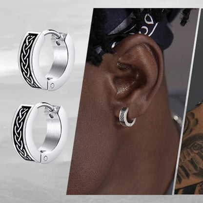 Retro Celtic Knot Earrings Mens Anti Allergy Hoop Huggie Earrings