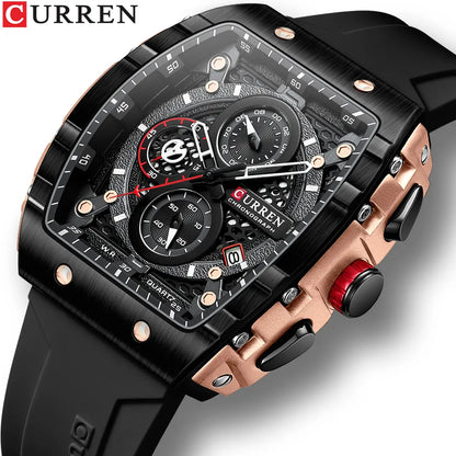 Men Square Quartz Wristwatch Waterproof Luminous Chronograph Watch