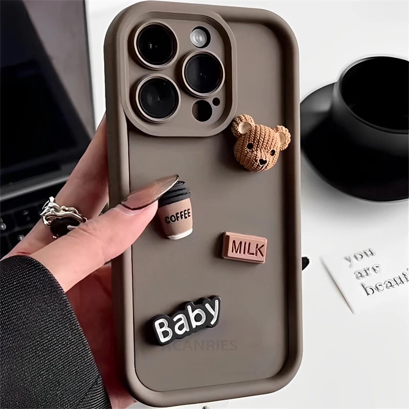 Cute 3D Bear Coffee Cartoon Silicone Case For Iphone 15 14 13 12 11