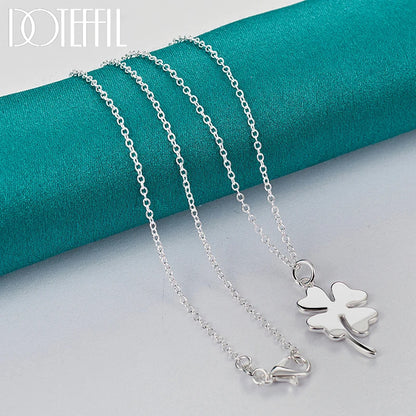 925 Sterling Silver Four Leaf Clover Pendant Necklace Chain For Woman