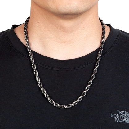 Locomotive Men Hip Hop Vintage Oxidized Twisted Rope Chain Necklace