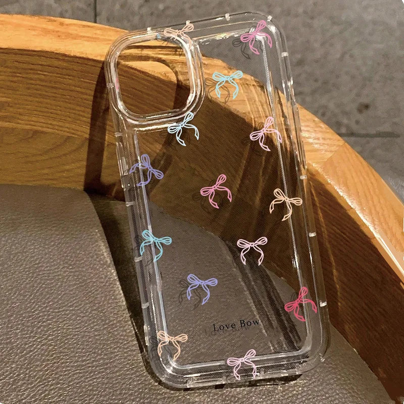 Colorful Bow Clear Transparent Tpu Shockproof Case For iPhone 16 15 14 13 12 11