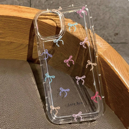 Colorful Bow Clear Transparent Tpu Shockproof Case For iPhone 16 15 14 13 12 11