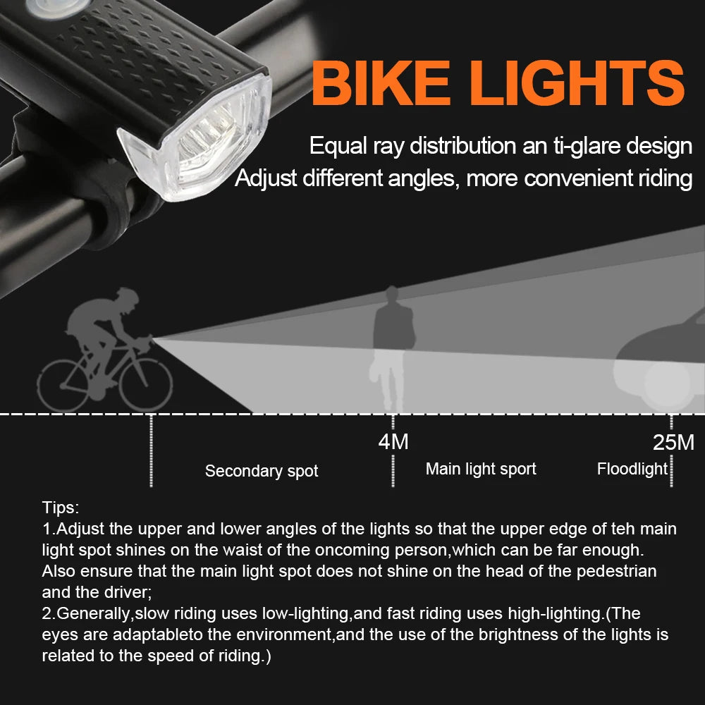 USB Rechargeable Bike Light Set Front Light with Taillight Easy to Install