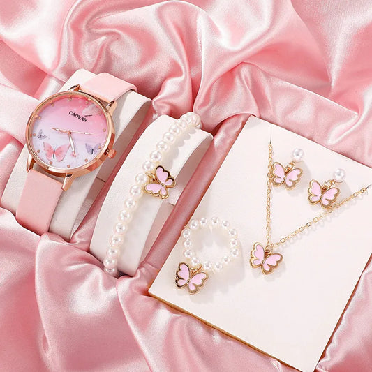 6PCS Set Women Fashion Quartz Watch Jwelry Set