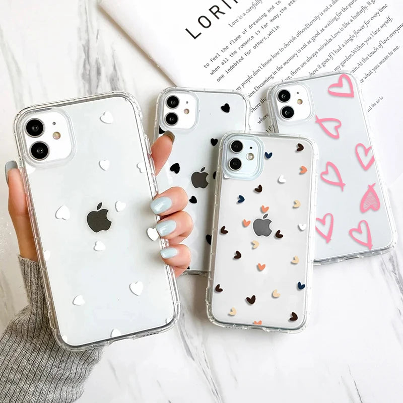 Love Heart Clear Phone Case For iPhone 16 15 14 Pro Max Shockproof