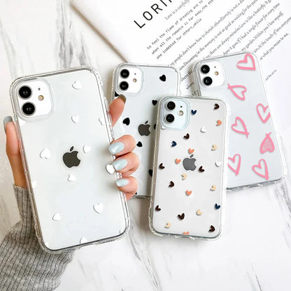 Love Heart Clear Phone Case For iPhone 16 15 14 Pro Max Shockproof