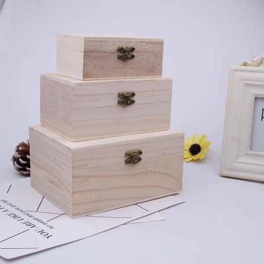 Wooden Square Hinged Storage Boxes Craft Gift Box