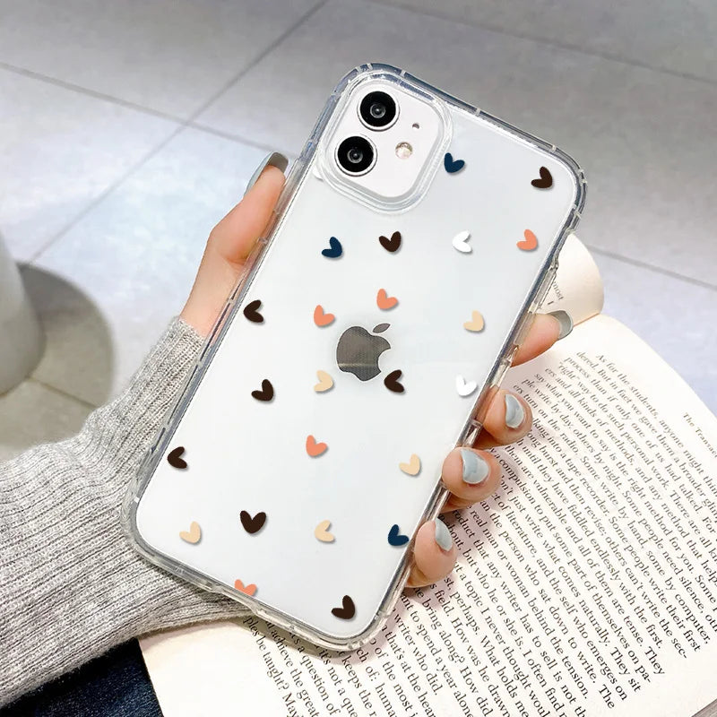 Love Heart Clear Phone Case For iPhone 16 15 14 Pro Max Shockproof