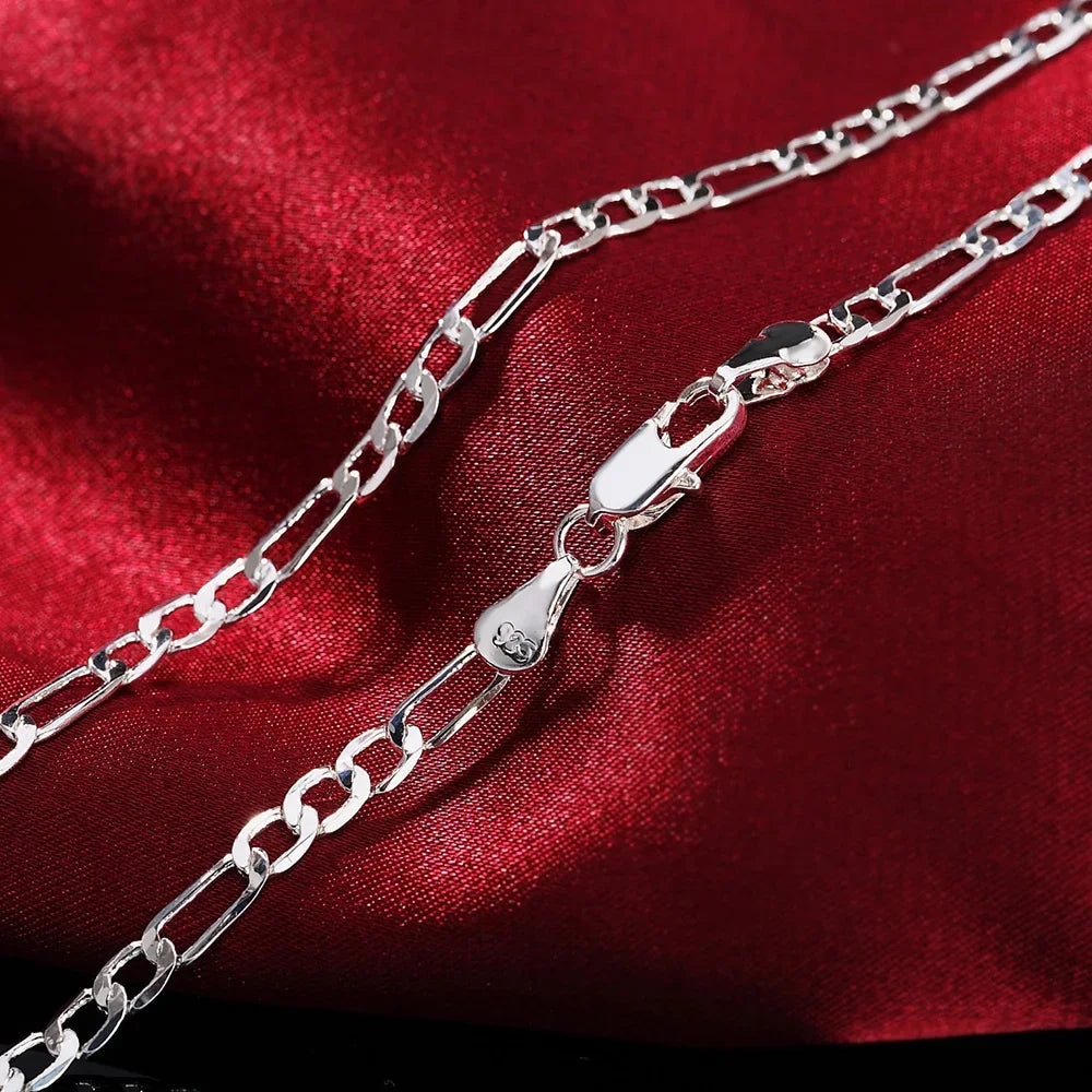 925 Sterling Silver 4MM Chain for Men Women Bracelet Necklace Jewelry Set