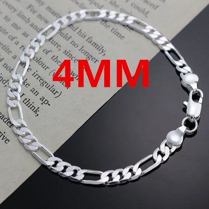 925 Sterling Silver 4MM Chain for Men Women Bracelet Necklace Jewelry Set