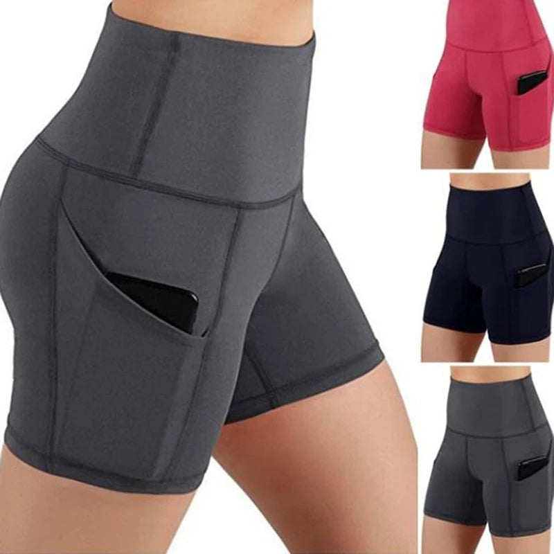 Womens High Waist Hip Lifting Shorts Pocket Yoga Short Pant Workout