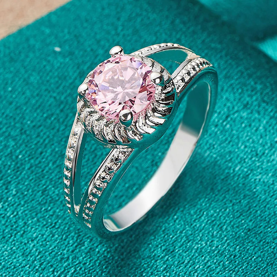 925 Sterling Silver Charm Pink Zircon Ring For Women