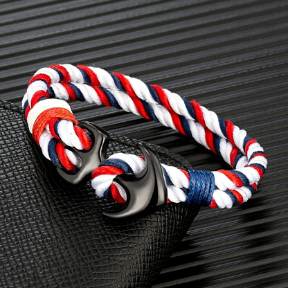 Mens Anchor Bracelet Double strand Nautical Surfer Waterproof Rope Bracelet