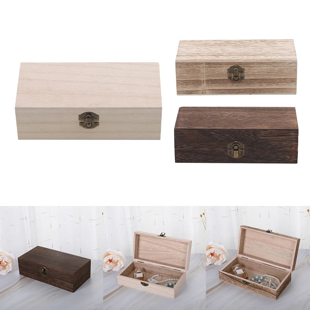 Rectangular Wooden Storage Box Retro Jewelry Boxes Desktop Organizer