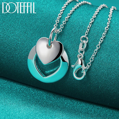 925 Sterling Silver Heart Round Pendant Necklace Chain For Woman Man