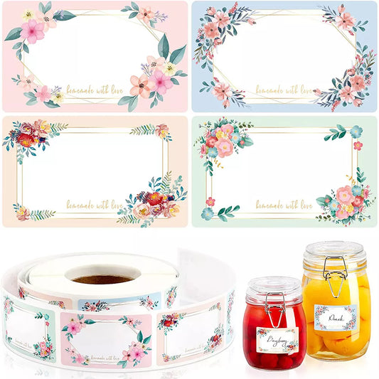 Flowers Name Labels Kitchen Blank Handwritten Date Stickers