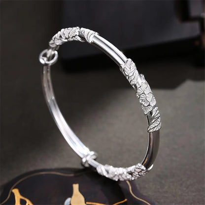 925 Sterling Silver Blooming Flowers Bracelets Bangles for Women