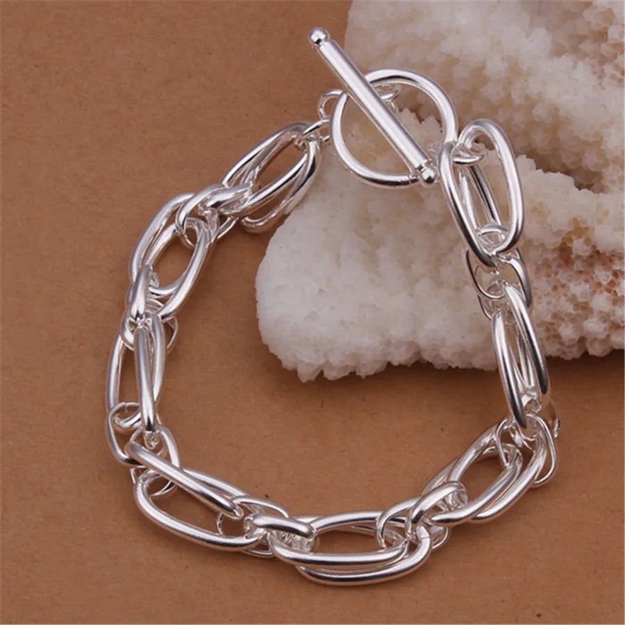 Men Women Chain 925 Sterling Silver Bracelets Noble