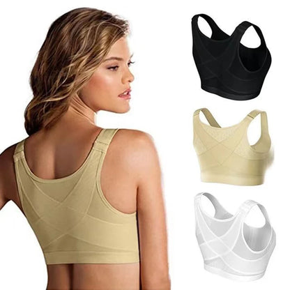 Front Closure Posture Corrector Lift Up Bra Womens Push Up Cross Back Underwear